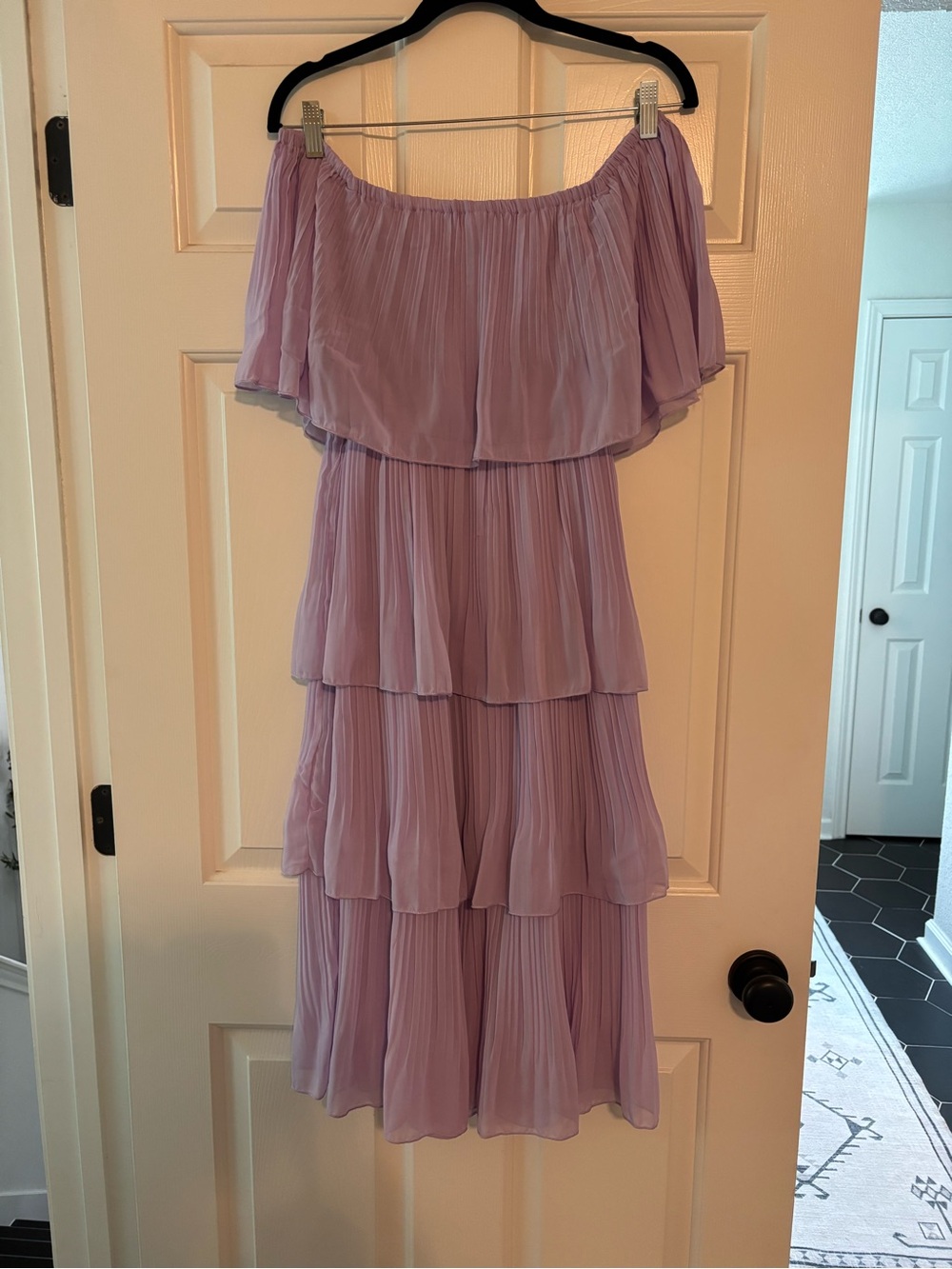 Off-Shoulder Tiered Lavender Dress